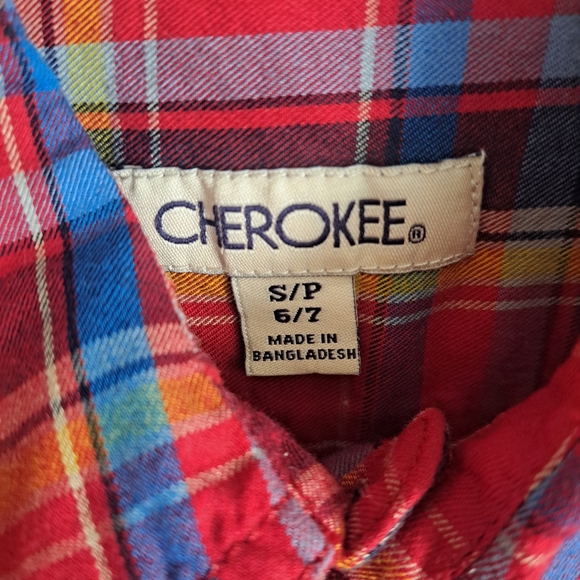 Cherokee Boys Plaid Button-Up Shirt Red Blue Yellow Size 6/7 - Picture 3 of 3